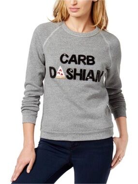 Bow & Drape Gray Crewneck Sweatshirt with Embroidered 'Carb Dashian'